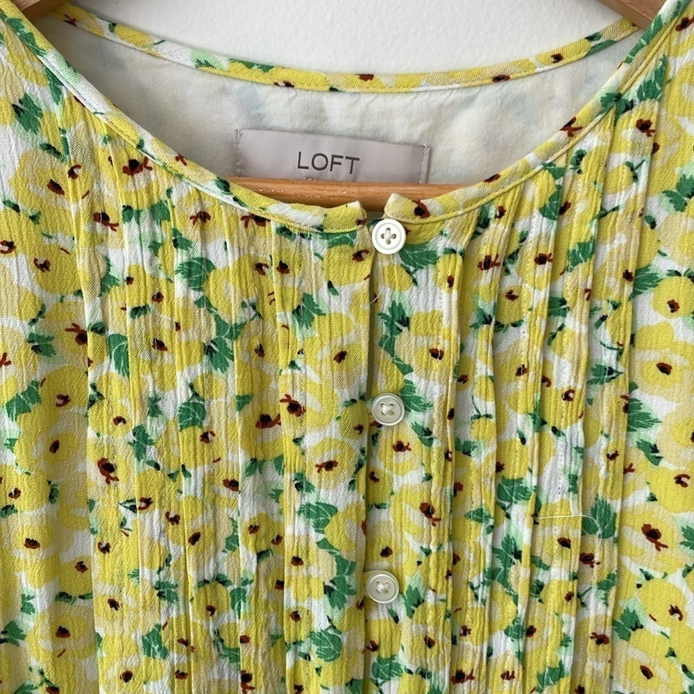 Loft Cheerful Bright Yellow and Green Floral Dress Size Small - Picture 4 of 10